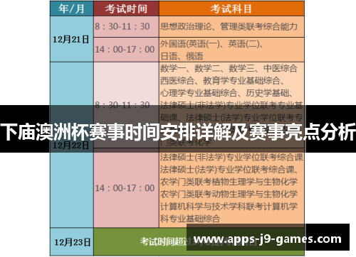 下庙澳洲杯赛事时间安排详解及赛事亮点分析 下庙澳洲杯赛事时间安排详解及赛事亮点分析